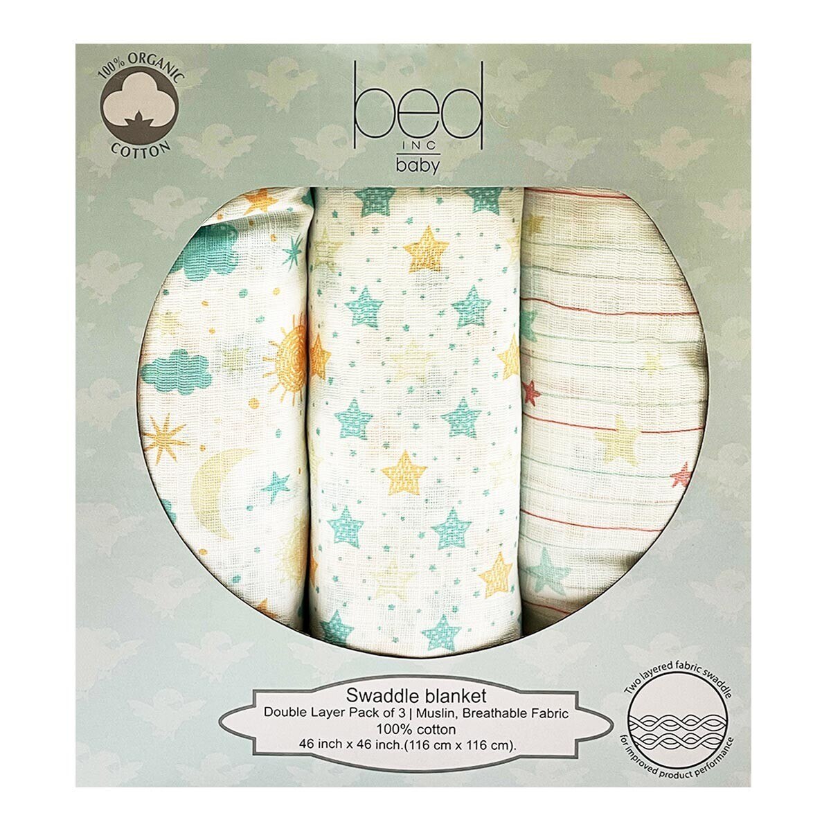 Bed Inc Baby 雙層紗布巾有機棉三入組 116公分 X 116公分 Costco 好市多