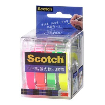 3M Scotch 可再貼螢光標示膠帶四色4入 #812 3M Scotch 可再貼螢光標示膠帶四色4入 #812