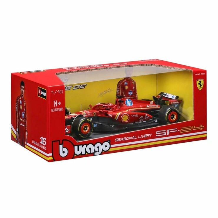 Bburago 1:18 賽車模型 Ferrari SF-24 (#16 Charles Leclerc) 標準塗裝 消光紅 / 14歲以上