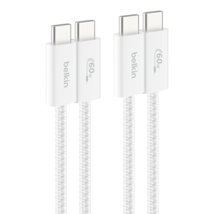 Belkin BoostCharge USB-C to USB-C 編織連接線 (60W 1.5米) 2入組 白 + Belkin BoostCharge Pro 雙USB-C 氮化鎵 充電器 (65W PPS) 2入組 迪士尼系列