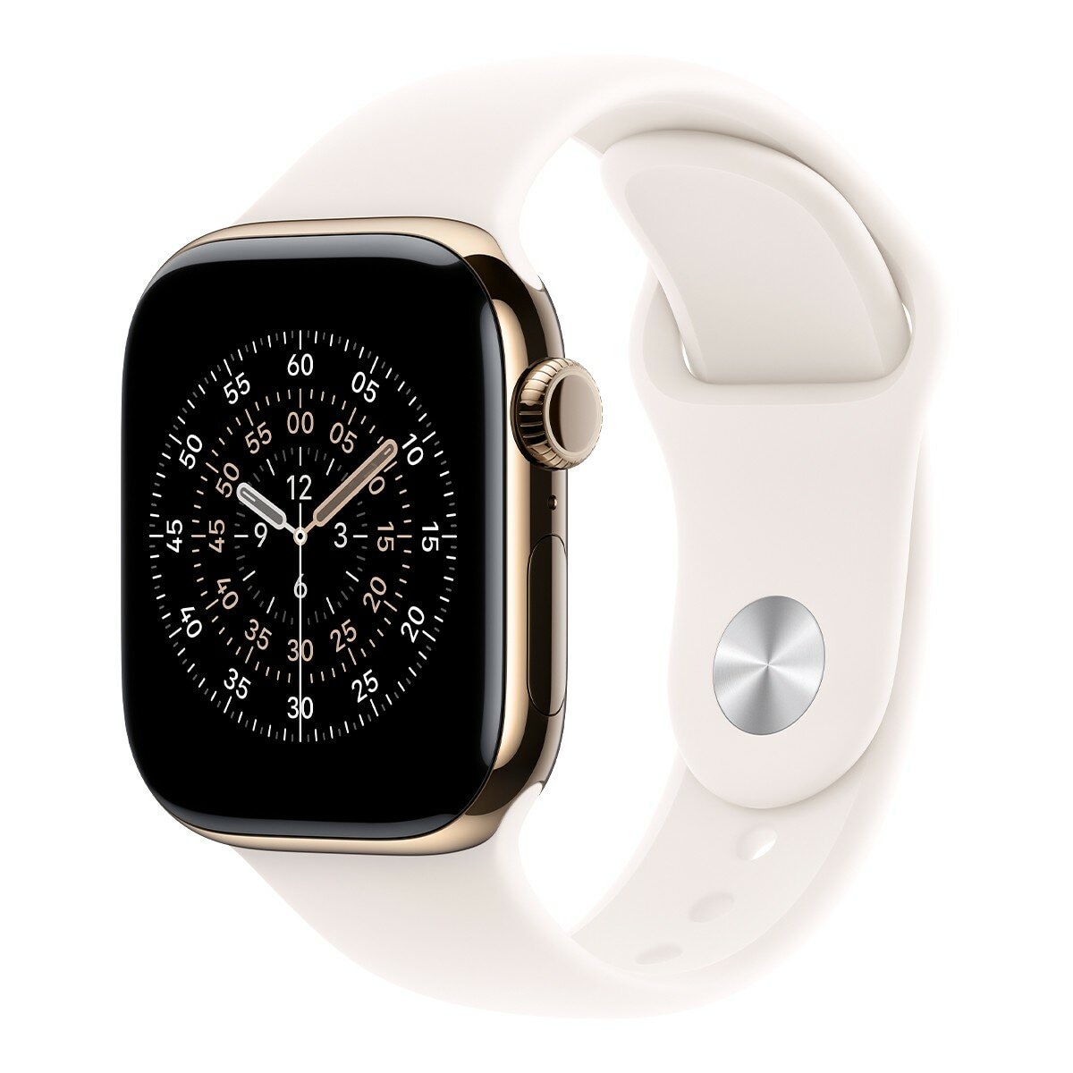 Apple Watch Series 11 GPS + 行動網路 46公釐 金色鈦金屬錶殼 附淡胭粉色運動型錶帶 M/L