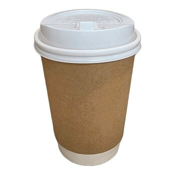 牛皮雙層紙杯 355毫升 X 1000入 + 熱杯蓋 (白) 355毫升 X 1000入