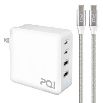 PQI PD QC3.0 100W GaN 氮化鎵高速充電器附USB-C to USB-C 充電線100公分