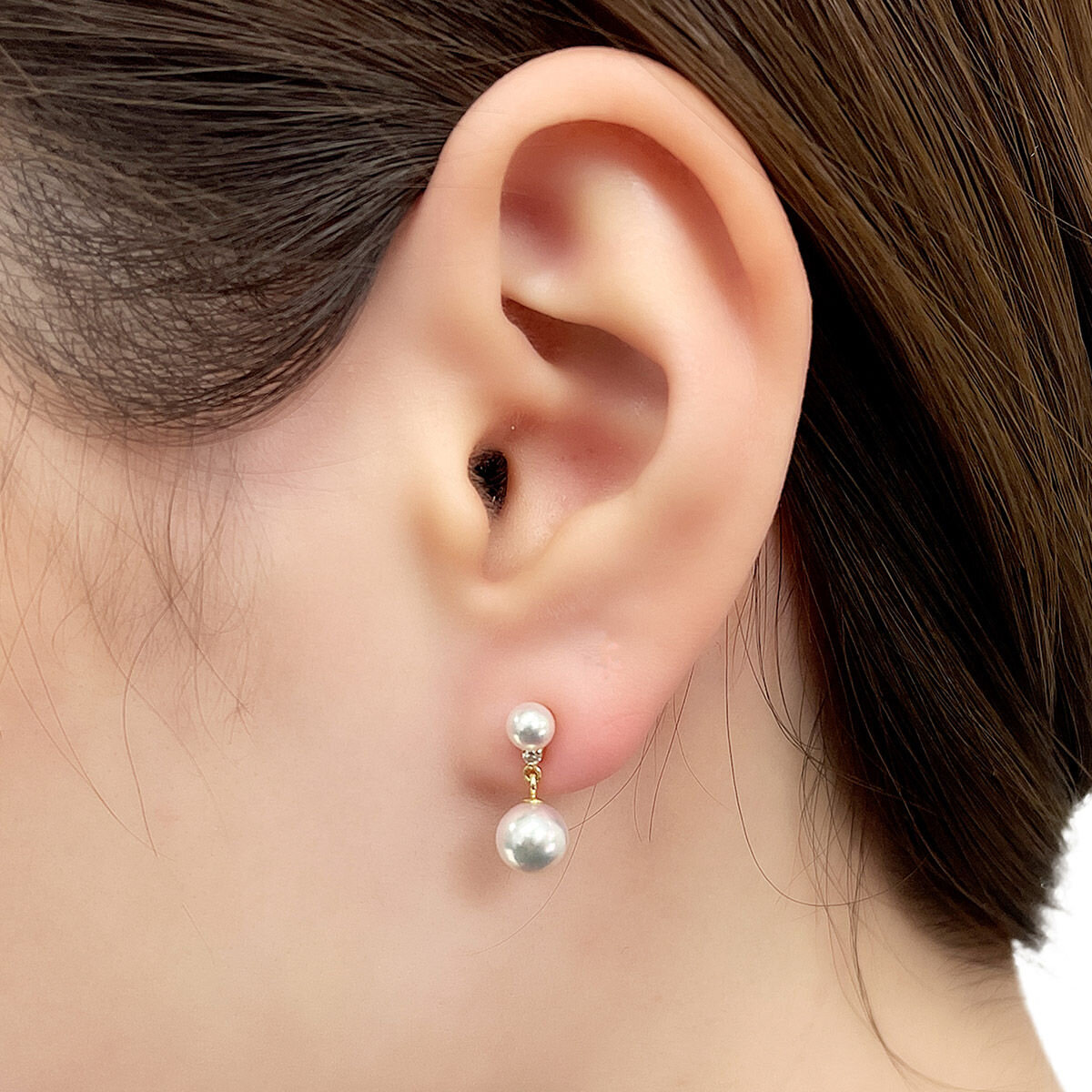 Tokyo Pearl 0.02克拉 18K黃K金 4.0公釐 - 6.5公釐 Akoya珍珠鑽石耳環