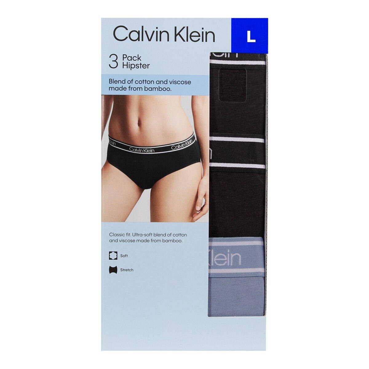 Calvin Klein 女內褲三入組 L 黑/黑/淺藍