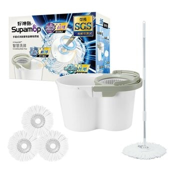 好神拖 手壓式洗脫雙效旋轉拖把組 附替換布盤 3入