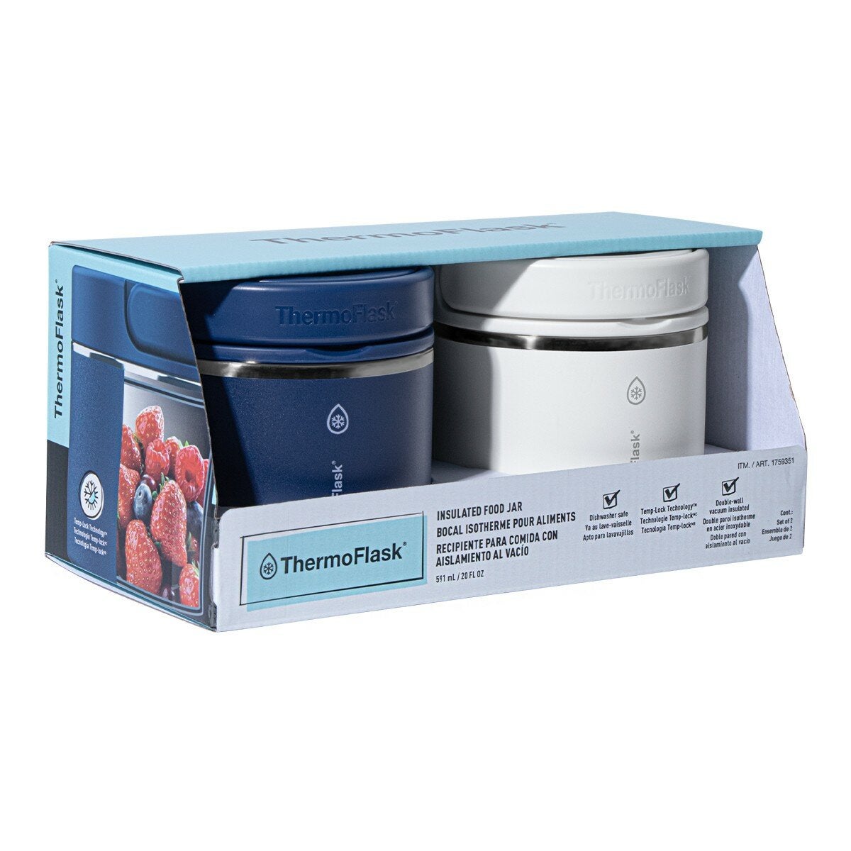 ThermoFlask 不鏽鋼真空食物燜燒罐 591毫升 X 2件組 深藍+白