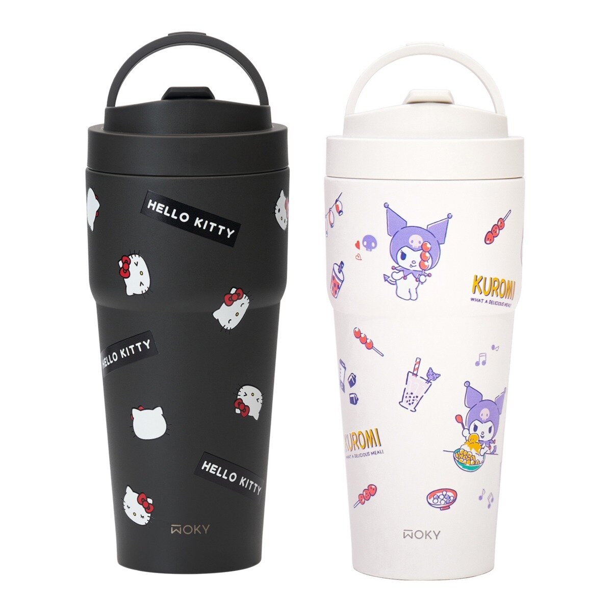 WOKY 沃廚 X 三麗鷗 渾圓杯鈦陶瓷保冷保溫杯 770毫升 X 2件組 Hello Kitty 經典黑 + 酷洛米 探索台灣味