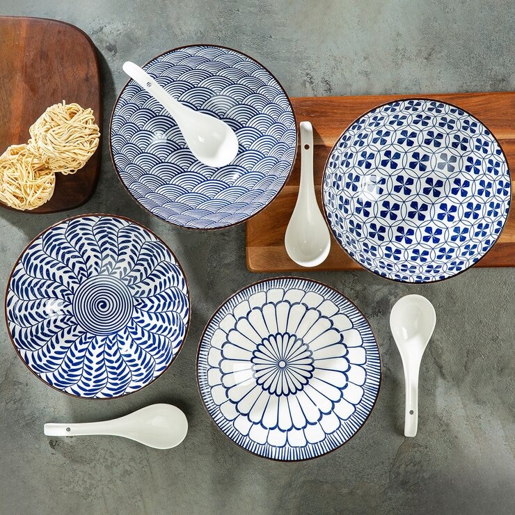 Signature 彩繪陶製拉麵碗 含湯匙 X 8件組