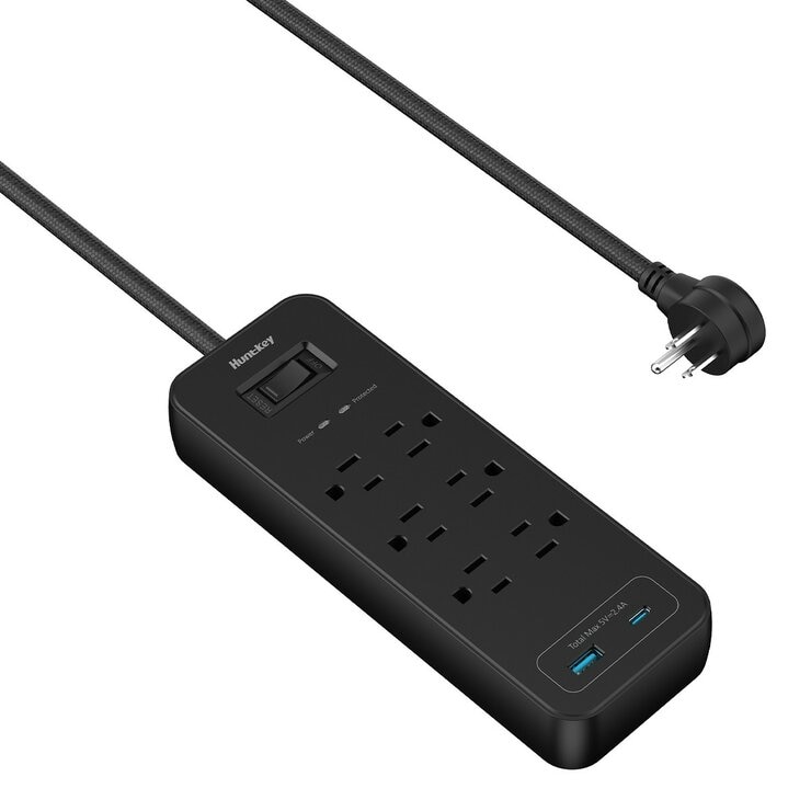 Huntkey 防突波 1開6插3孔 TYPE A+C 延長線 2入組