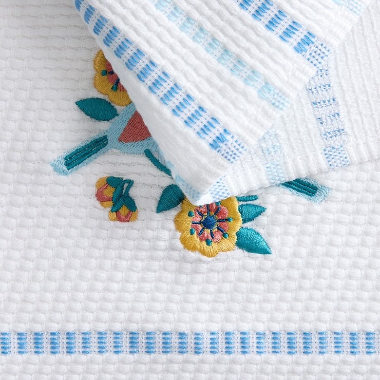 Town & Country 純棉刺繡多用布 4入 43公分 X 71公分 藍鳥