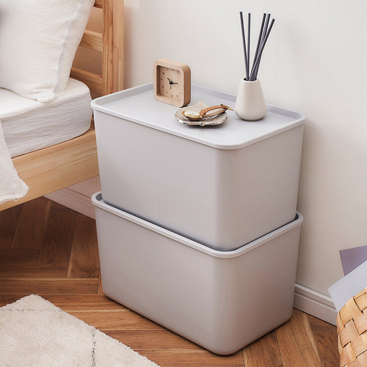 IRIS OHYAMA 附蓋可堆疊收納盒 30公升 X 6入 灰