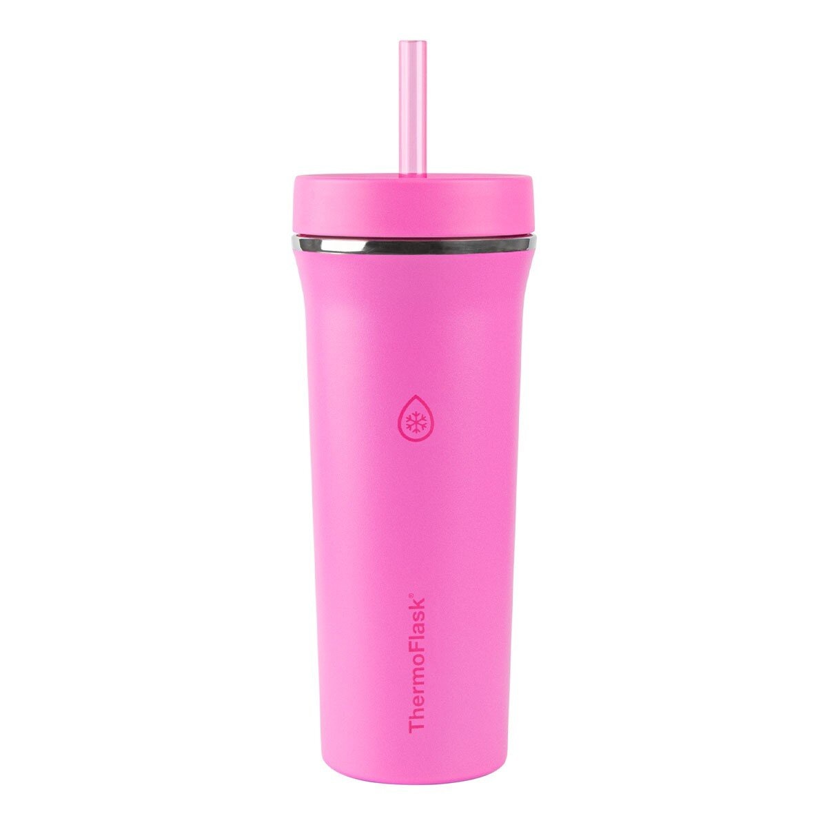 ThermoFlask 不鏽鋼吸管隨行杯附提把 950毫升 X 2件組 橘 + 粉