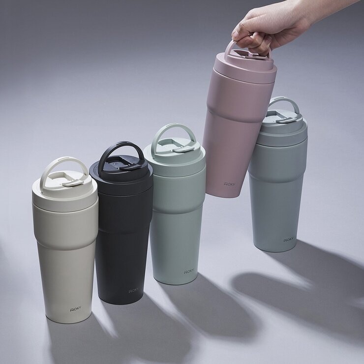 WOKY 沃廚 渾圓杯雙層陶瓷保溫杯 750毫升 X 2件組 灰墨+橡白