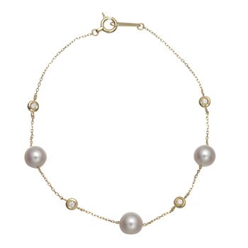 Tokyo Pearl 0.07克拉 18K黃K金 6.0公釐 - 6.5公釐 Akoya珍珠鑽石手鍊