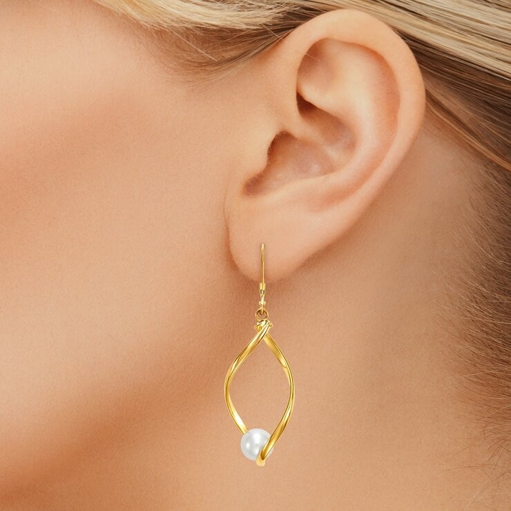 淡水珍珠耳環 14K黃K金 7公釐-7.5公釐