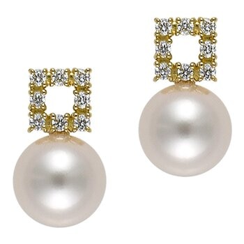 Tokyo Pearl 0.12克拉 18K黃K金 7.0公釐 - 7.5公釐 Akoya 珍珠耳環