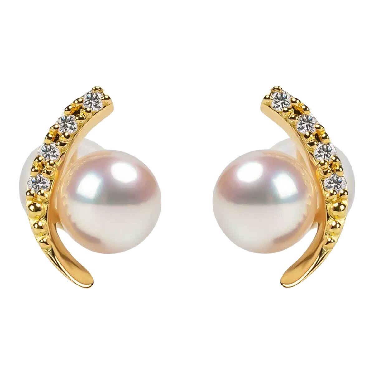 Tokyo Pearl 18K黃K金 5.5公釐 - 6.0公釐 Akoya 珍珠鑽石耳環