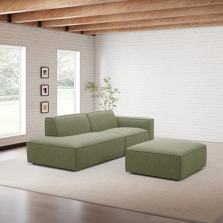 Aiden & Ivy 布面可移動式沙發附腳凳 綠