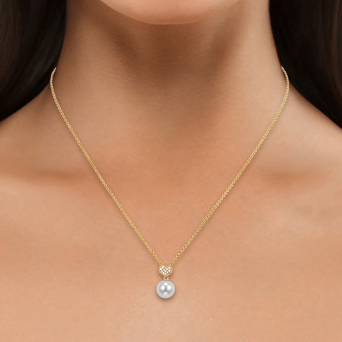 0.06克拉 14K黃K金 鑽石珍珠項鍊
