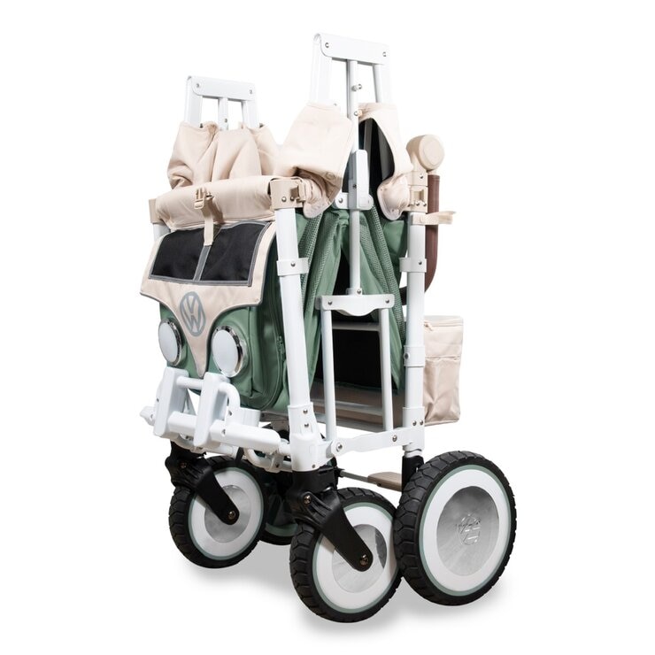 Wonderfold VW2 福斯聯名款雙人座推車 附防水地墊及折疊購物籃 鼠尾草綠