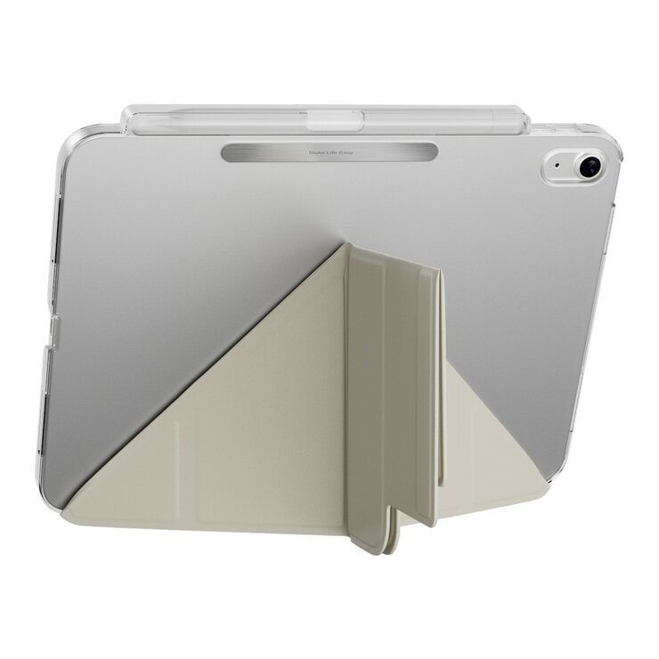MAGEASY Facet 全方位支架透明背蓋保護套 (筆槽款) 適用於 2022 iPad 10.9吋 A14 & 2025 iPad 11吋 A16 星光白