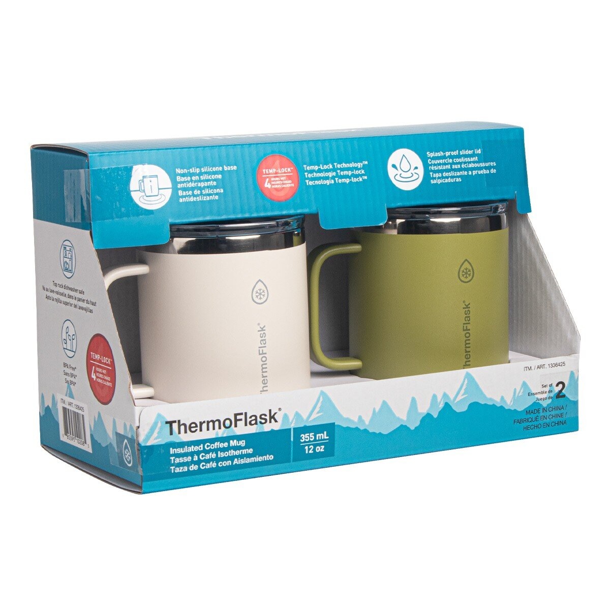 Thermoflask 不鏽鋼保冷保溫馬克杯 355毫升 X 2件組 白+橄欖綠