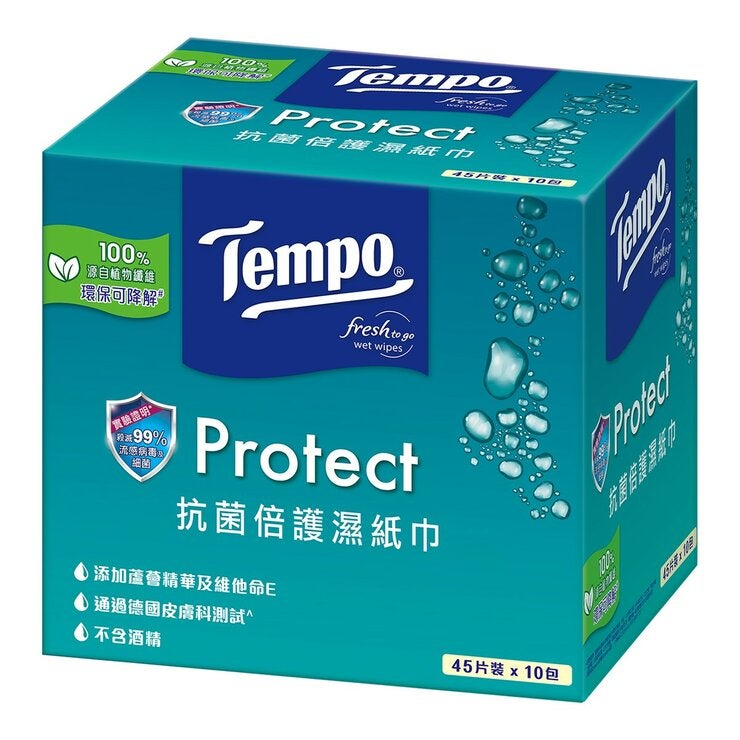 Tempo 抗菌倍護濕巾家庭裝 45張 X 10包 X 2箱 Tempo 抗菌倍護濕巾家庭裝 45張 X 10包 X 2箱