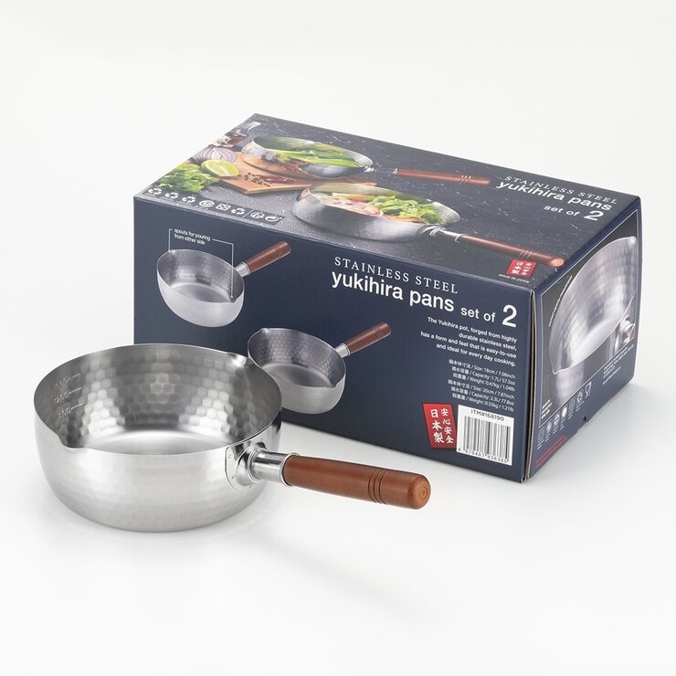 Yoshikawa 日本製不鏽鋼木把湯鍋兩件組 18公分/20公分