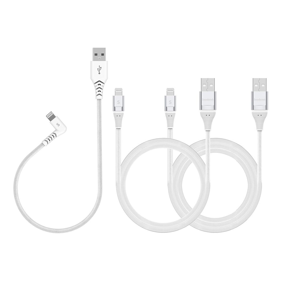 Soodatek MFi 認證充電傳輸線三入組 白