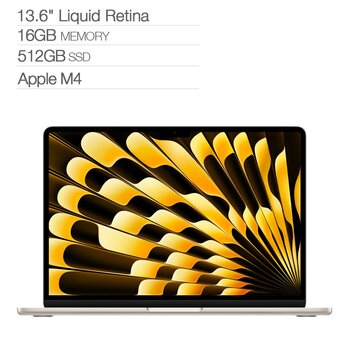 Apple 13吋 MacBook Air 搭配 Apple M4 晶片 10 核心 CPU 10 核心 GPU 16GB 512GB SSD 星光色