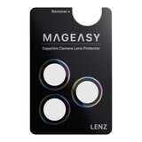 MAGEASY Bright M 不發黃軍規磁吸透明殼 iPhone 17 Pro(珊瑚磁圈) + 鏡頭保護貼Lenz(炫彩) + Vetro 9H 鋼化玻璃保護膜