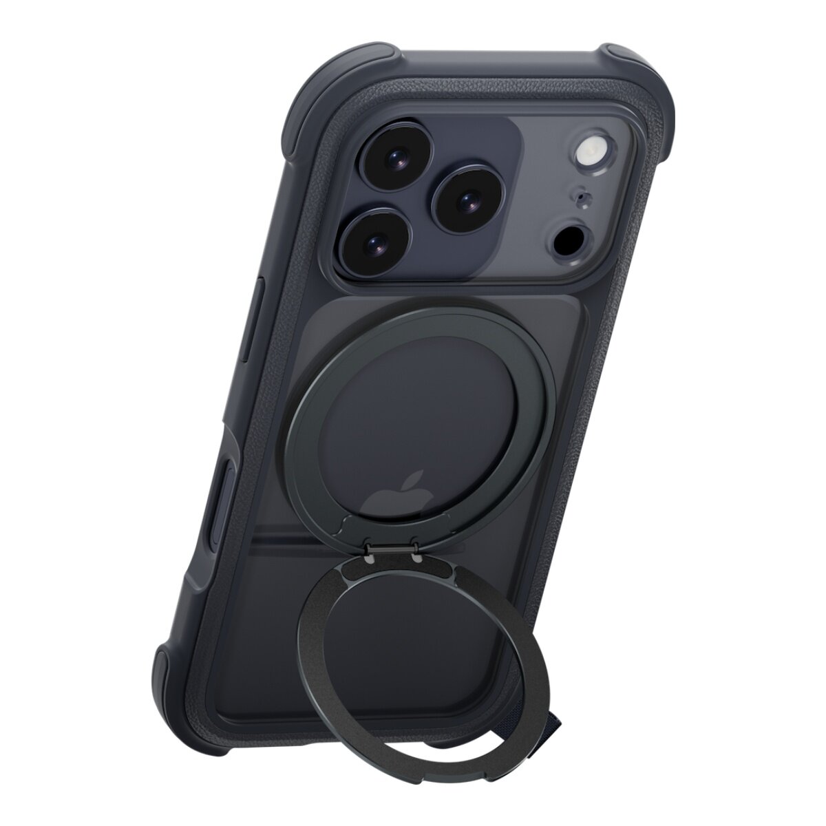 MAGEASY Odyssey Stand M 超軍規防摔磁吸支架手機殼 iPhone 17 Pro(皮革午夜) + 鏡頭保護貼Lenz(珊瑚) + Vetro 9H 鋼化玻璃保護膜