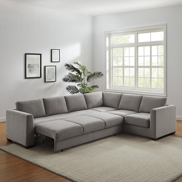 Thomasville L型布面沙發床 淺灰色