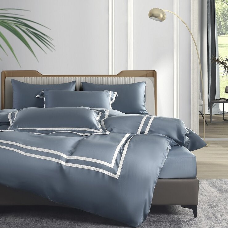 Don Home 萊賽爾素色雙人被套床包六件組 152公分 X 190公分 霧藍