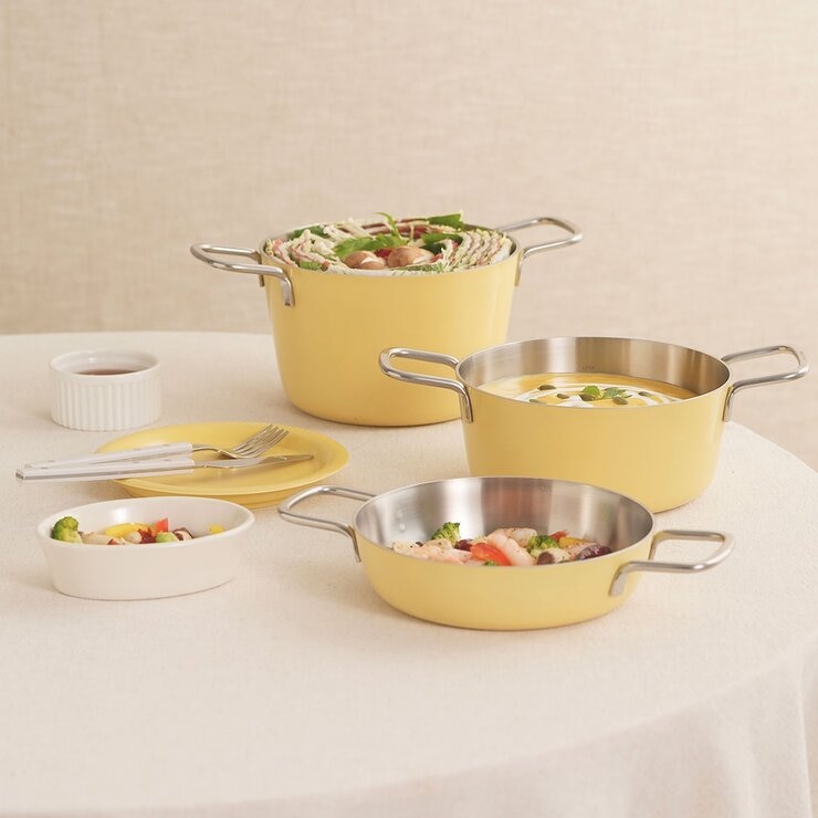 Edelkochen 不鏽鋼雙耳鍋具 含玻璃上蓋4件組 黃色