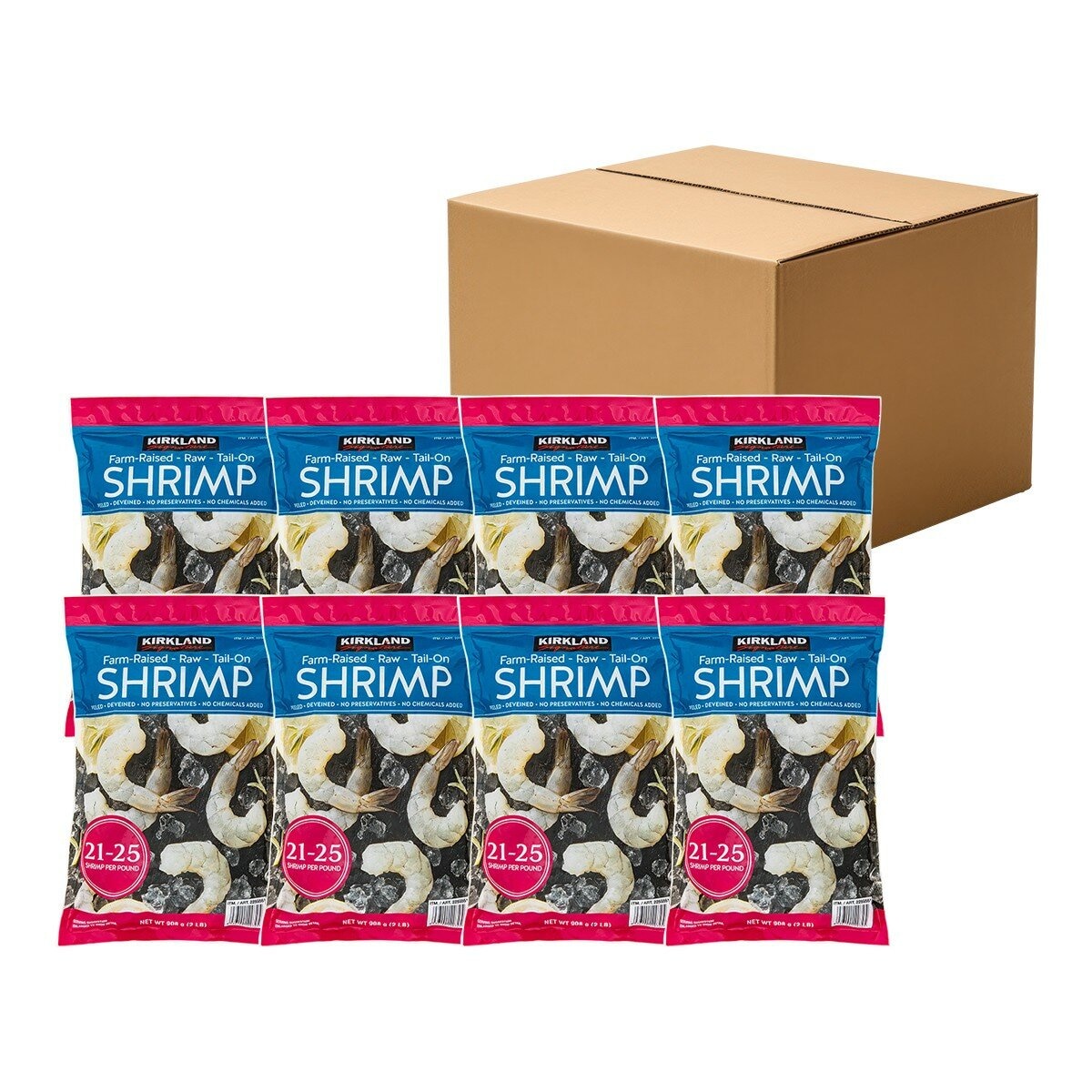 科克蘭 冷凍養殖帶尾超大生蝦仁 2磅 / 908公克 X 8包, 每磅21-25隻 科克蘭 冷凍養殖帶尾超大生蝦仁 2磅 / 908公克 X 8包, 每磅21-25隻