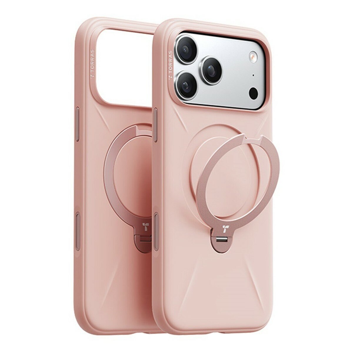 Torras Ostand Spin Kunci Kamera Magnetik Silikon Putar Dudukan Silikon Tahan Jatuh Casing iPhone 17 Pro Max Peach Pink + Insta II Master HD Pelindung Kaca Tempered Layar Penuh