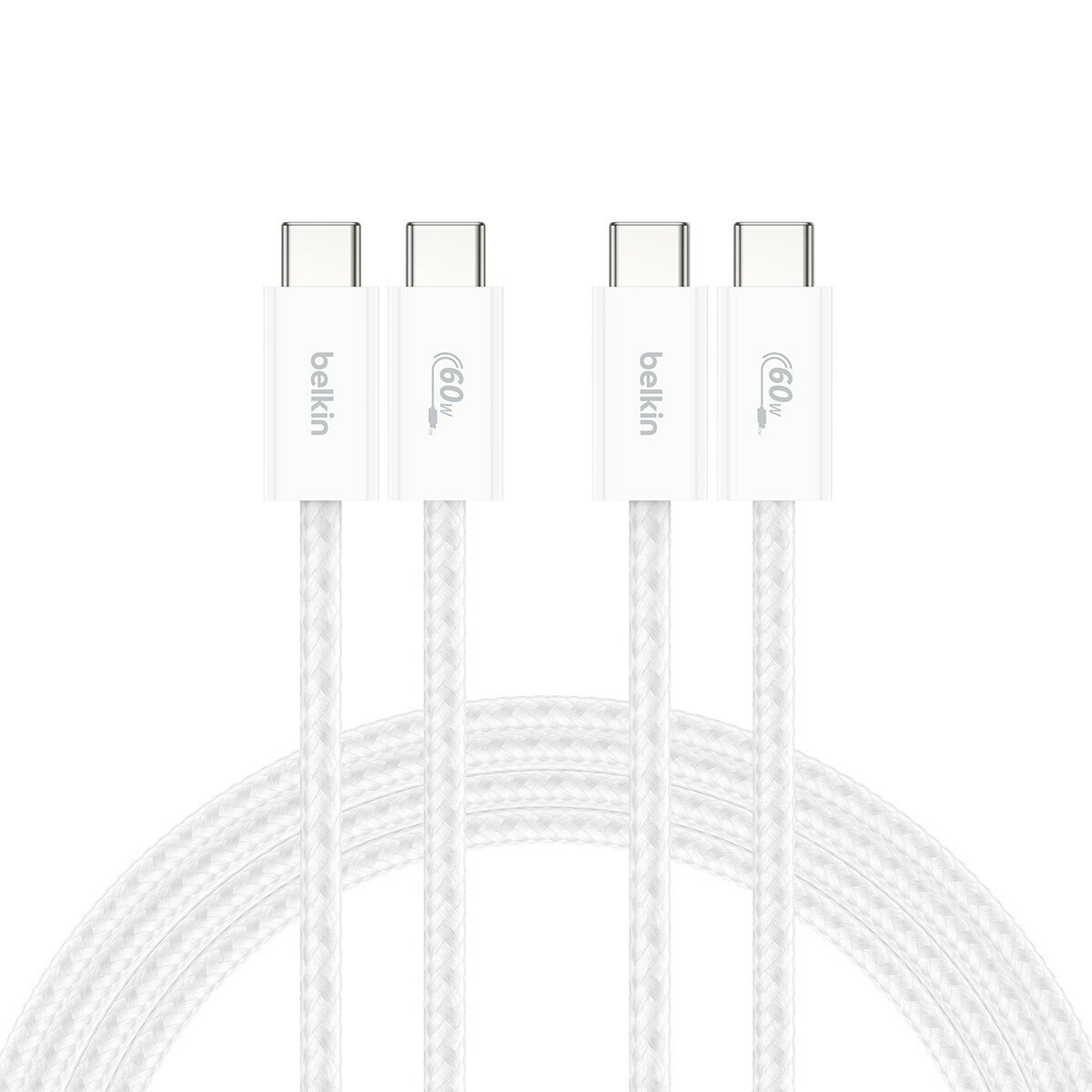 Belkin BoostCharge USB-C to USB-C 編織連接線 (60W 1.5米) 2入組 白 + Belkin BoostCharge Pro 雙USB-C 氮化鎵 充電器 (65W PPS) 2入組 迪士尼系列