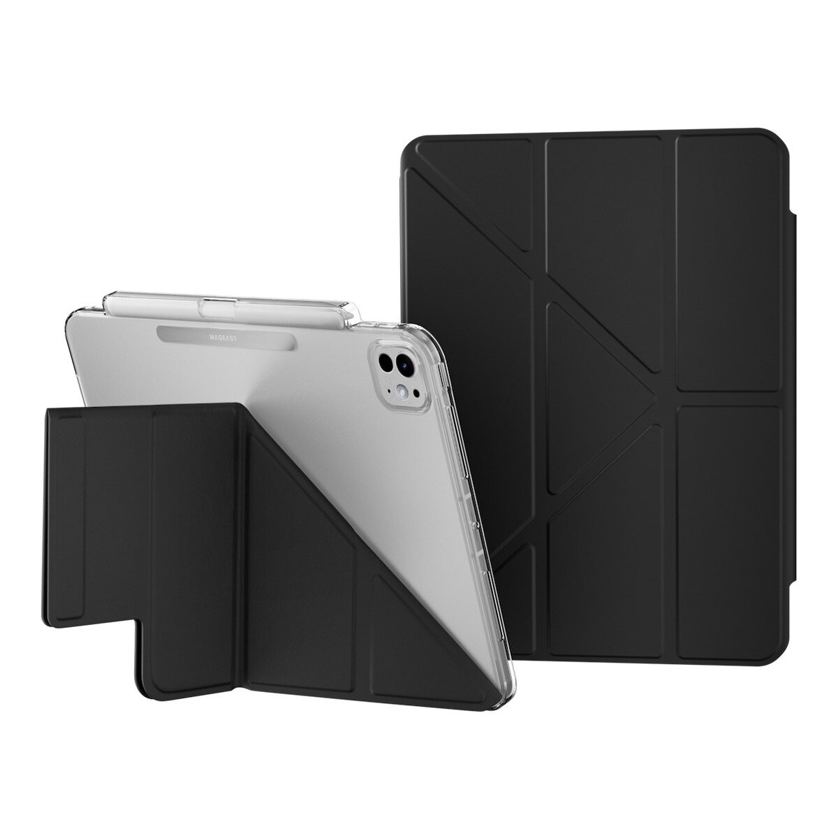 MAGEASY Facet 全方位支架透明背蓋保護套 (筆槽款) 適用於 2024 iPad Pro 11吋 黑