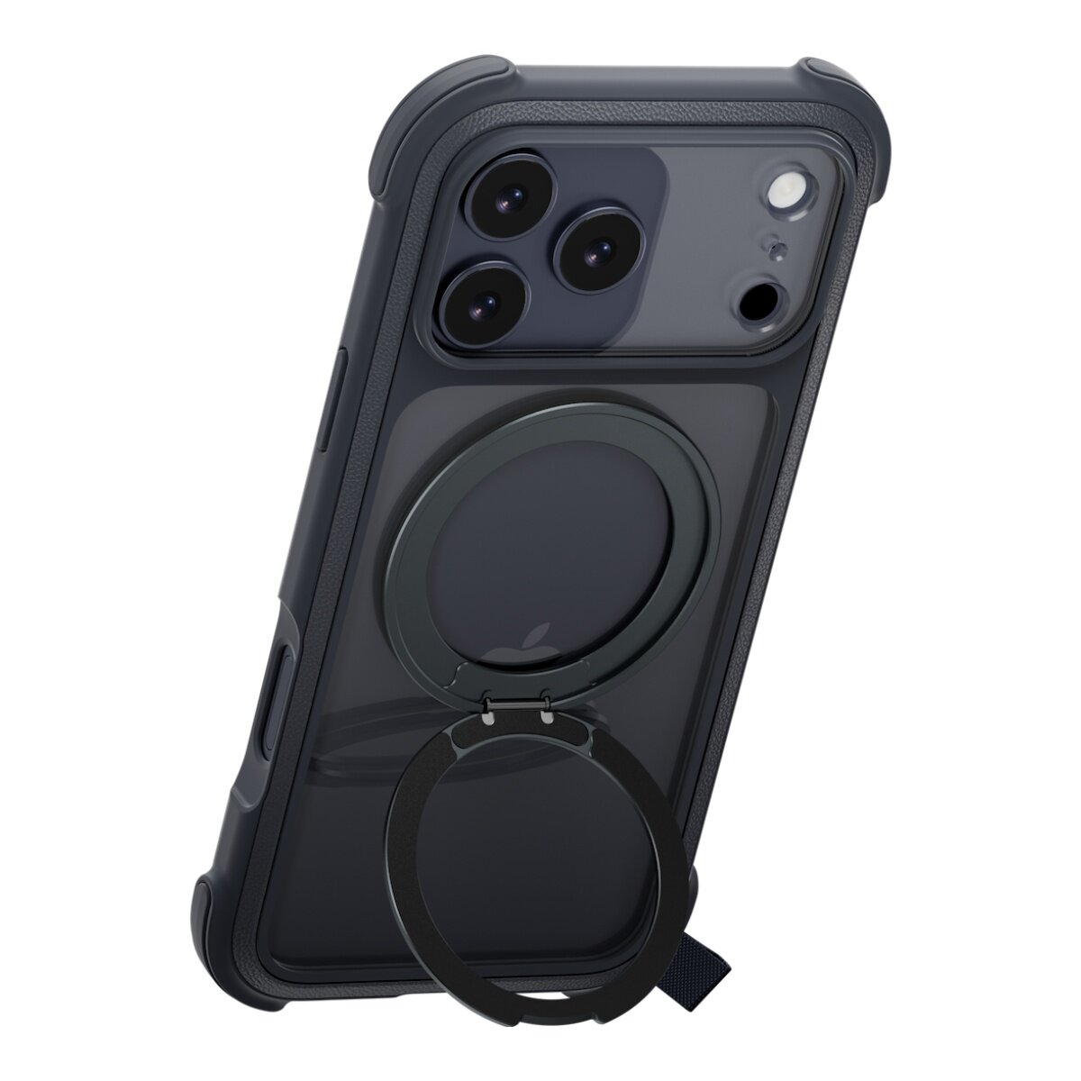 MAGEASY Odyssey Stand M 超軍規防摔磁吸支架手機殼 iPhone 17 Pro Max(皮革午夜) + 鏡頭保護貼Lenz(白色) + Vetro 9H 鋼化玻璃保護膜