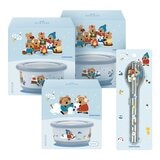 HOUSUXI 舒希 DINOTAENG 呆萌町 304不鏽鋼雙層隔熱碗 + 316不鏽鋼餐具 X 7件組 冬季