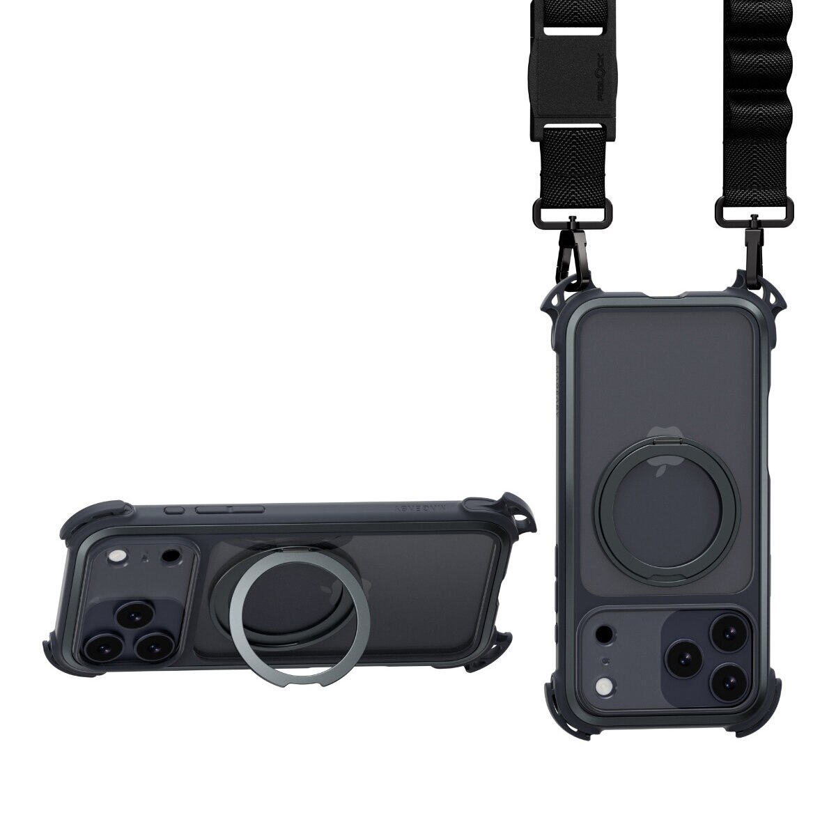 MAGEASY Odyssey Ultra M 終極防摔磁吸支架掛繩手機殼 iPhone 17 Pro Max(午夜/黑色) + 鏡頭保護貼Lenz 鈦合金(迷霧鈦) + Vetro 9H 鋼化玻璃保護膜