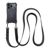 MAGEASY Odyssey Strap M 超軍規防摔掛繩手機殼 iPhone 17 Pro(皮革午夜/沉穩黑) + 鏡頭保護貼Lenz(珊瑚) + Vetro 9H 鋼化玻璃保護膜