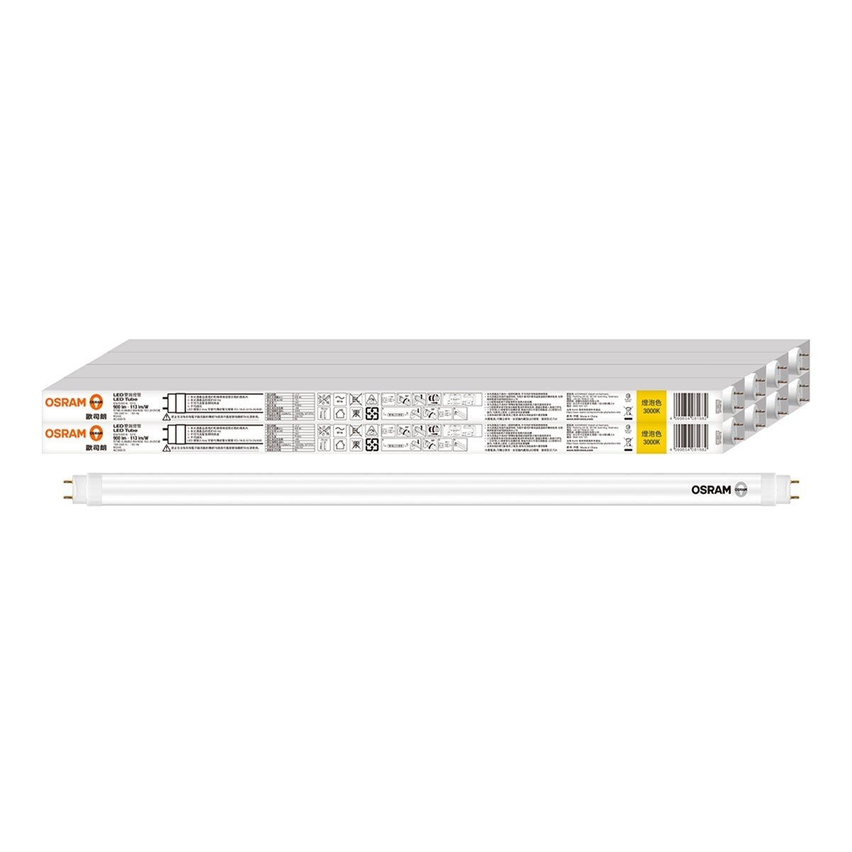 歐司朗 明亮LED 8W 2呎 CNS T8 雙端燈管 8入 黃光