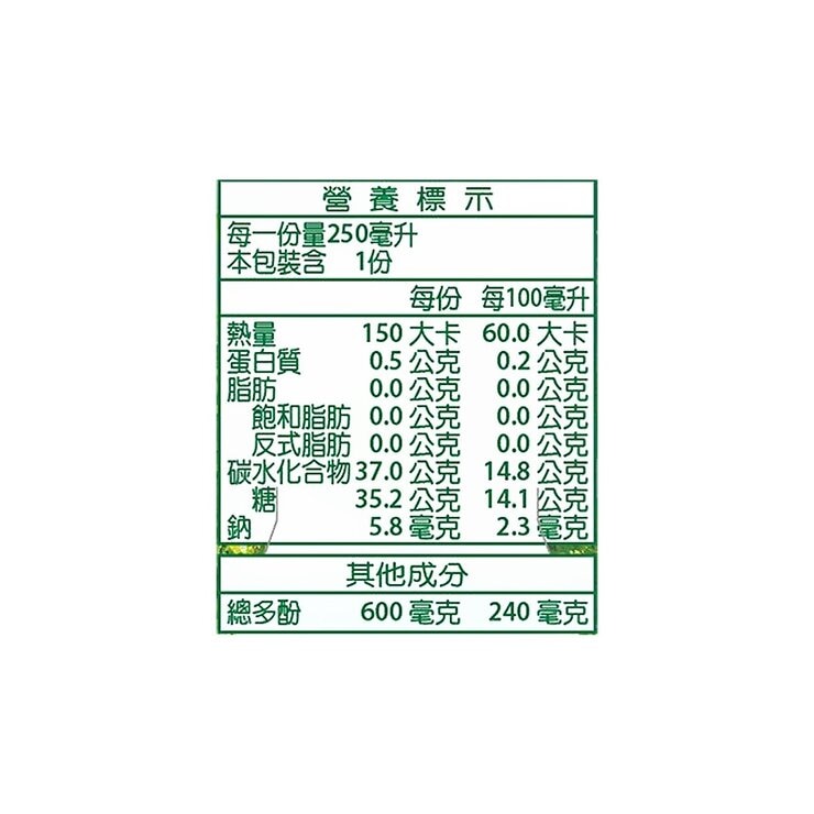 嘉紛娜 100% 初榨多酚葡萄汁 250毫升 X 24入