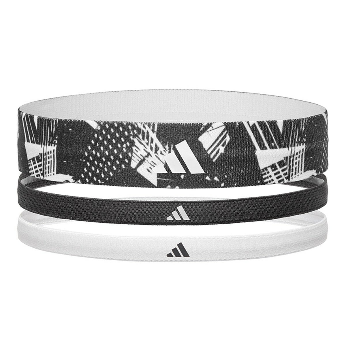 Adidas 止滑運動髮帶組 塗鴉黑+午夜黑+雪花白 Adidas 止滑運動髮帶組 塗鴉黑+午夜黑+雪花白