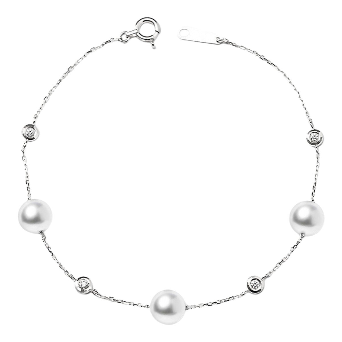 Tokyo Pearl 18K白K金 6.0公釐 - 6.5公釐 Akoya 珍珠鑽石手環