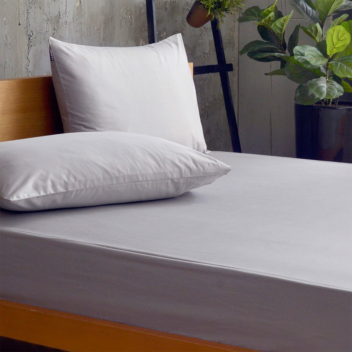 La Belle 雙人 200織純棉素色床包枕套 3件組 150公分 X 186公分 灰