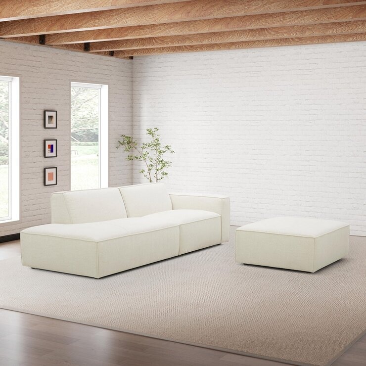 Aiden & Ivy 布面可移動式沙發附腳凳 米